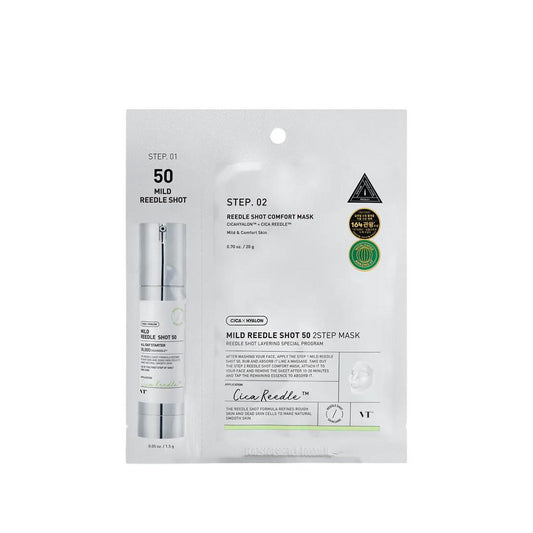 VT Cosmetics, Reedle Shot 50 2 Step Mild, Strengthening, Sheet Mask, For Face, 21.5 g